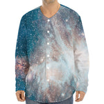 White Cloud Galaxy Space Print Long Sleeve Baseball Jersey