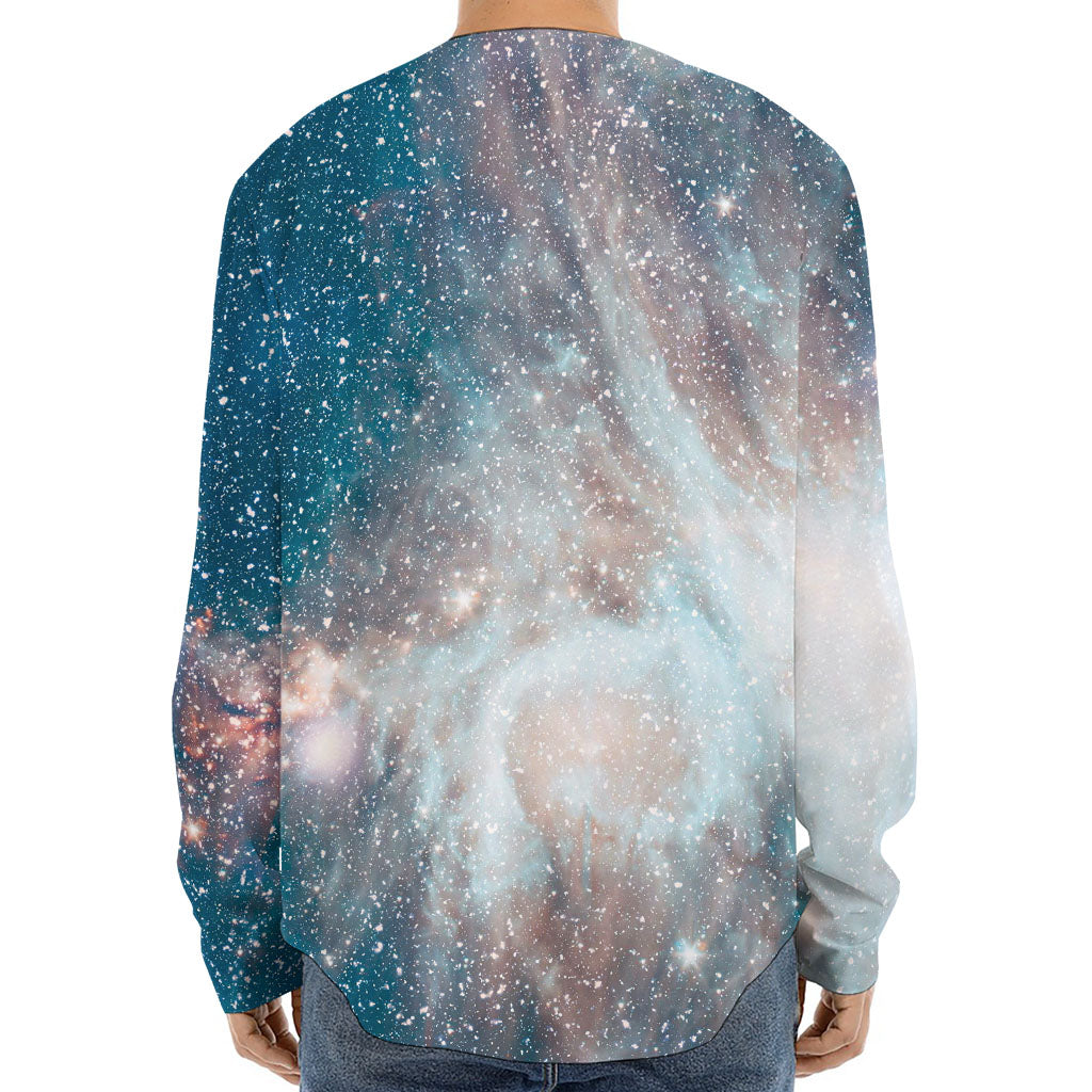 White Cloud Galaxy Space Print Long Sleeve Baseball Jersey