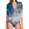 White Cloud Galaxy Space Print Long Sleeve Swimsuit