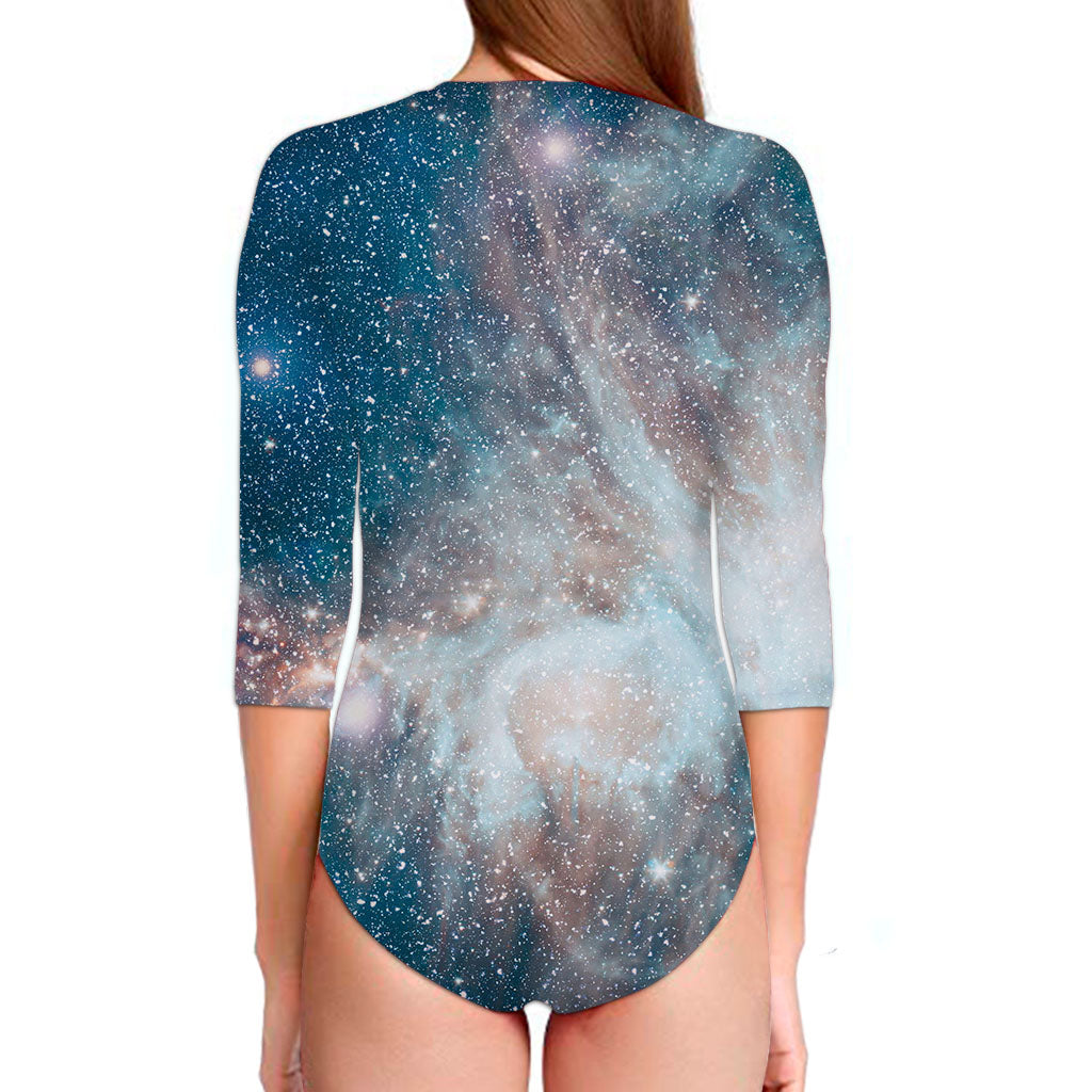 White Cloud Galaxy Space Print Long Sleeve Swimsuit