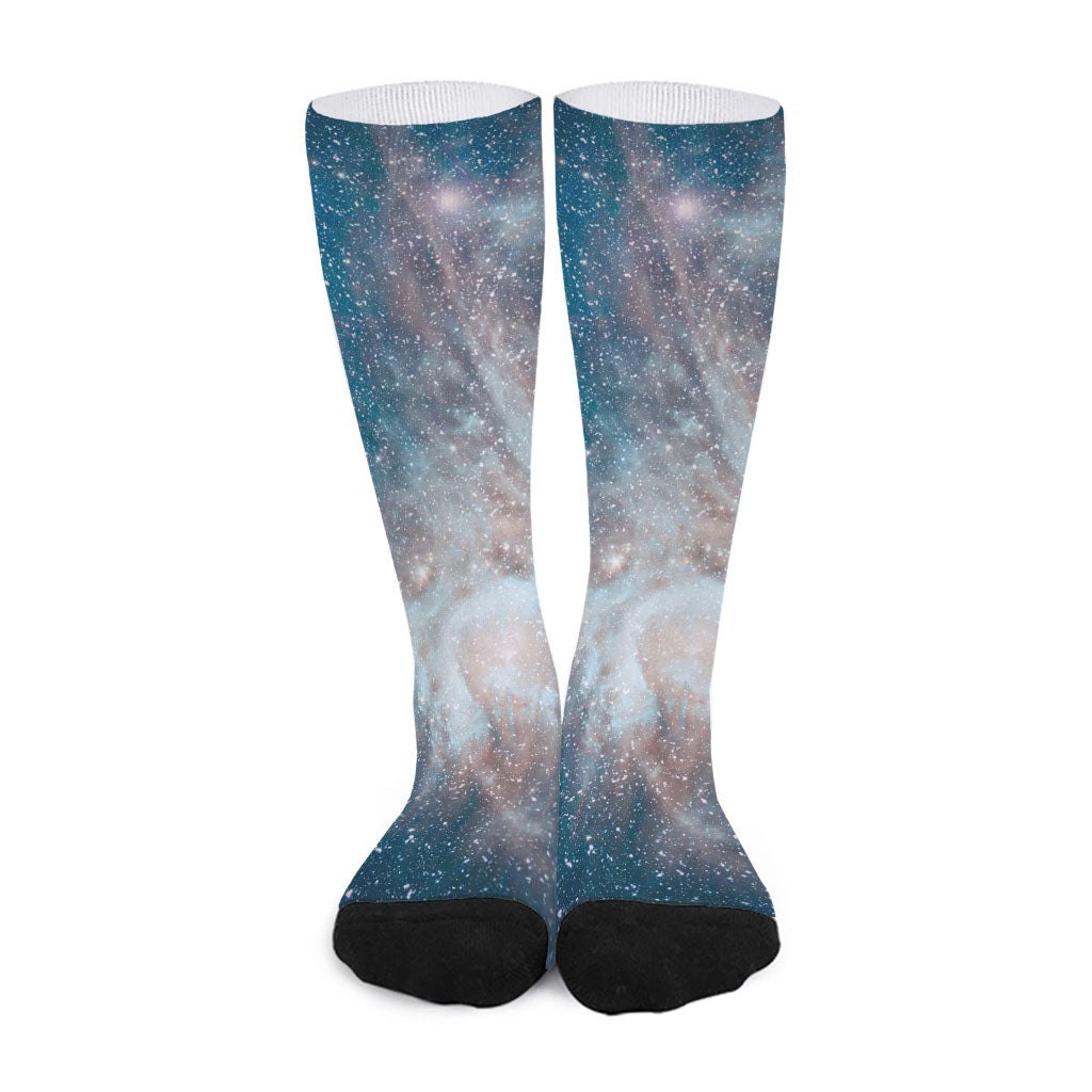 White Cloud Galaxy Space Print Long Socks