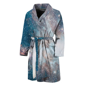 White Cloud Galaxy Space Print Men's Bathrobe