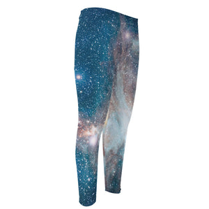 White Cloud Galaxy Space Print Men's Compression Pants