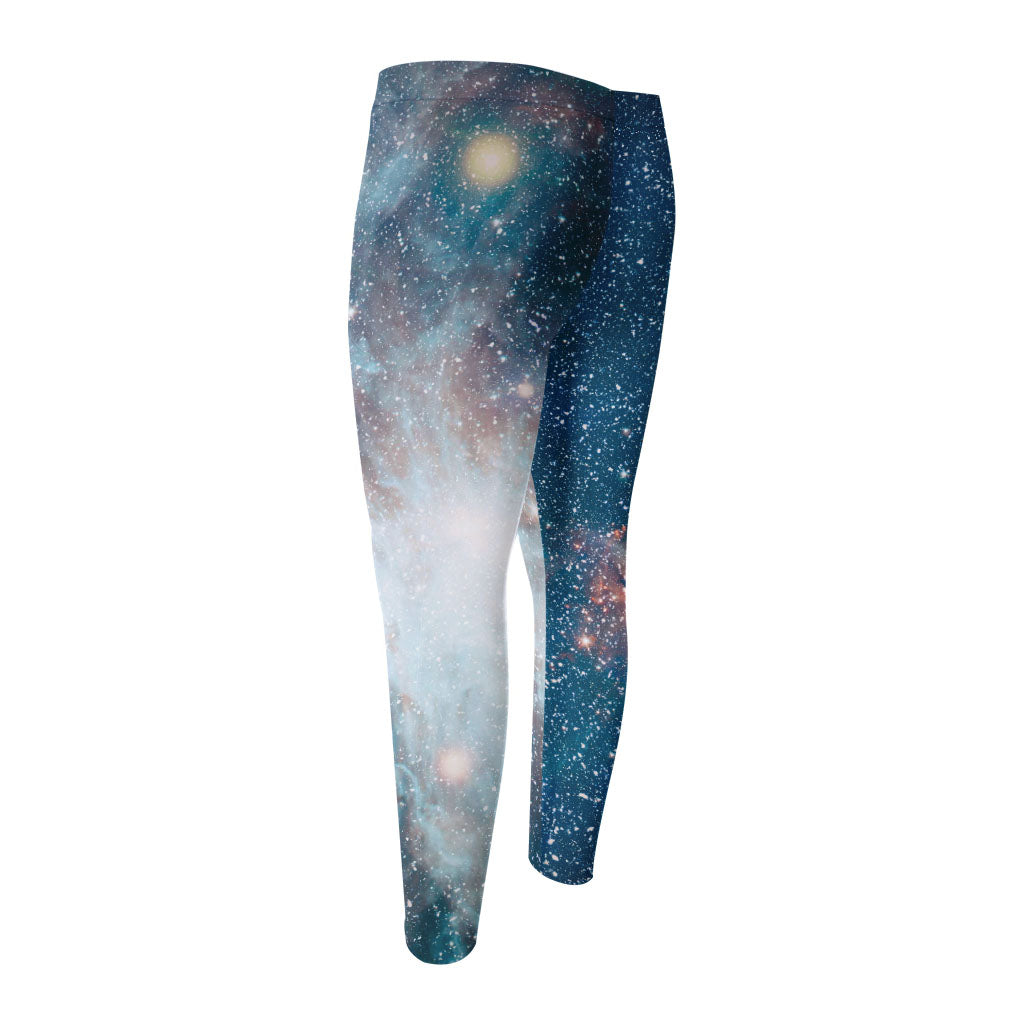 White Cloud Galaxy Space Print Men's Compression Pants