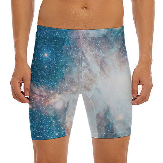 White Cloud Galaxy Space Print Men's Long Boxer Briefs