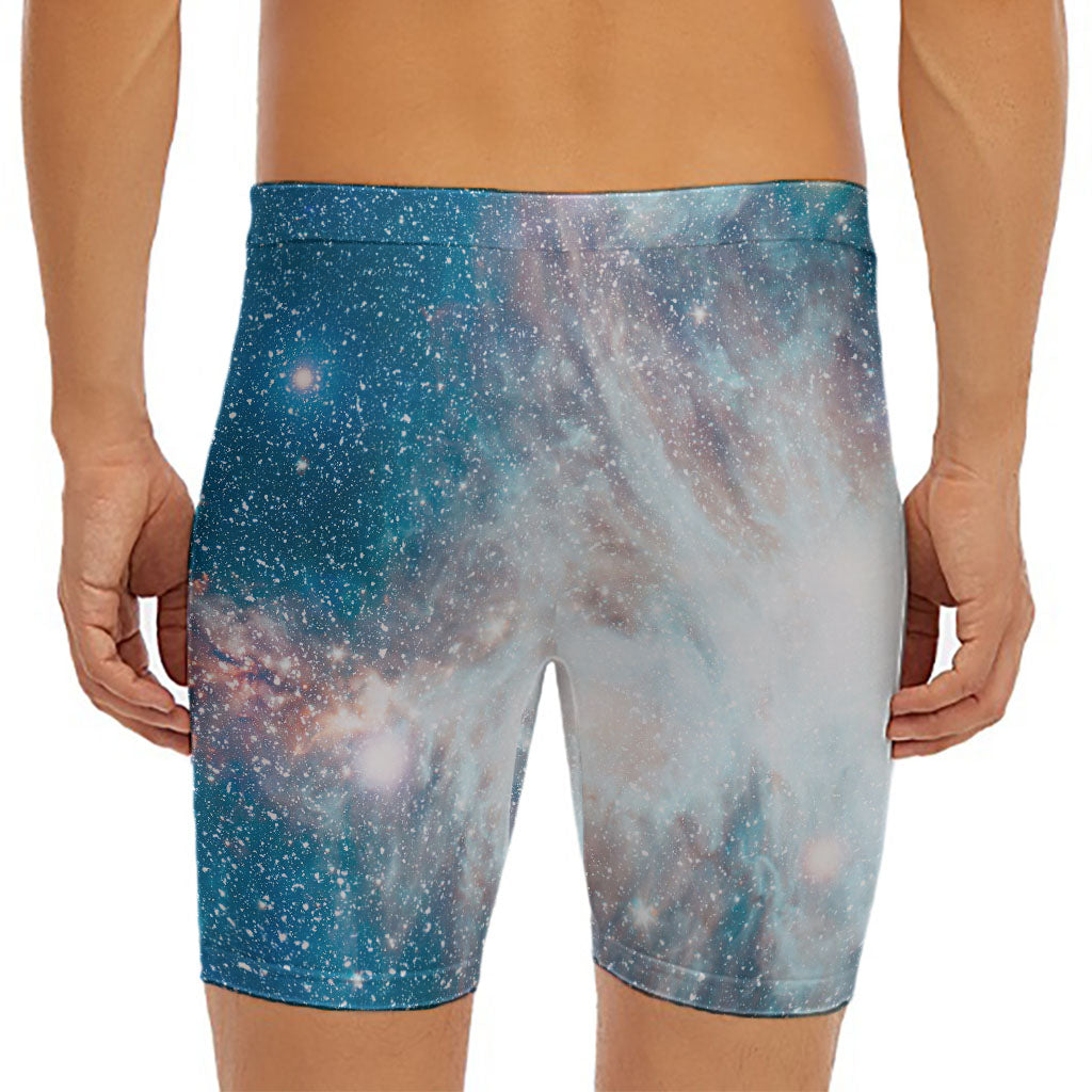 White Cloud Galaxy Space Print Men's Long Boxer Briefs