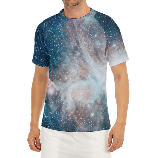 White Cloud Galaxy Space Print Men's Short Sleeve Rash Guard