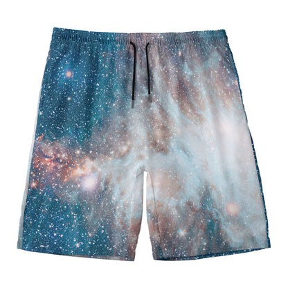 White Cloud Galaxy Space Print Men's Swim Trunks
