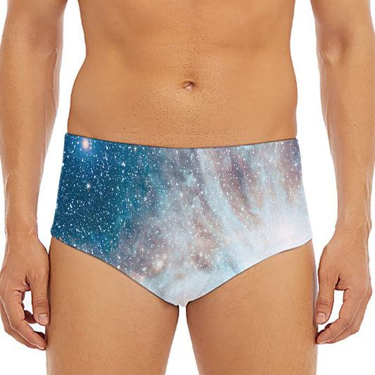 White Cloud Galaxy Space Print Men's Triangle Swim Briefs