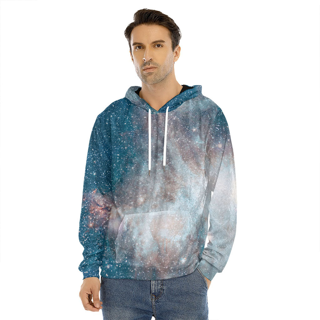 White Cloud Galaxy Space Print Men's Velvet Pullover Hoodie