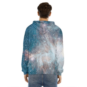 White Cloud Galaxy Space Print Men's Velvet Pullover Hoodie