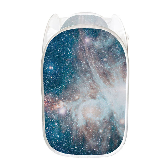 White Cloud Galaxy Space Print Mesh Laundry Hamper