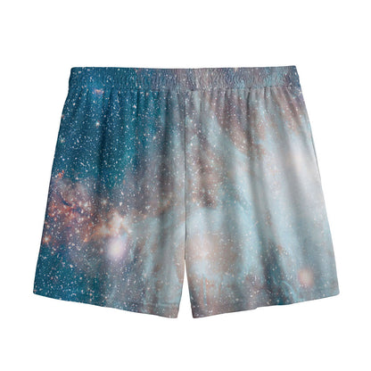 White Cloud Galaxy Space Print Mesh Shorts