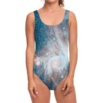 White Cloud Galaxy Space Print One Piece Swimsuit