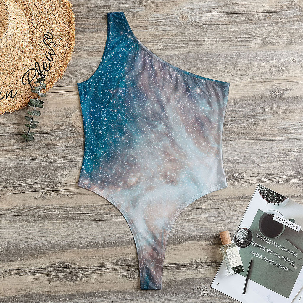 White Cloud Galaxy Space Print One Shoulder Bodysuit