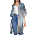 White Cloud Galaxy Space Print Open Front Beach Cover Up