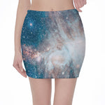 White Cloud Galaxy Space Print Pencil Mini Skirt