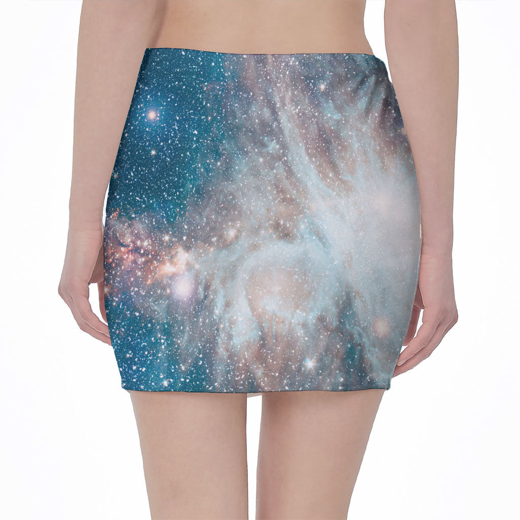 White Cloud Galaxy Space Print Pencil Mini Skirt