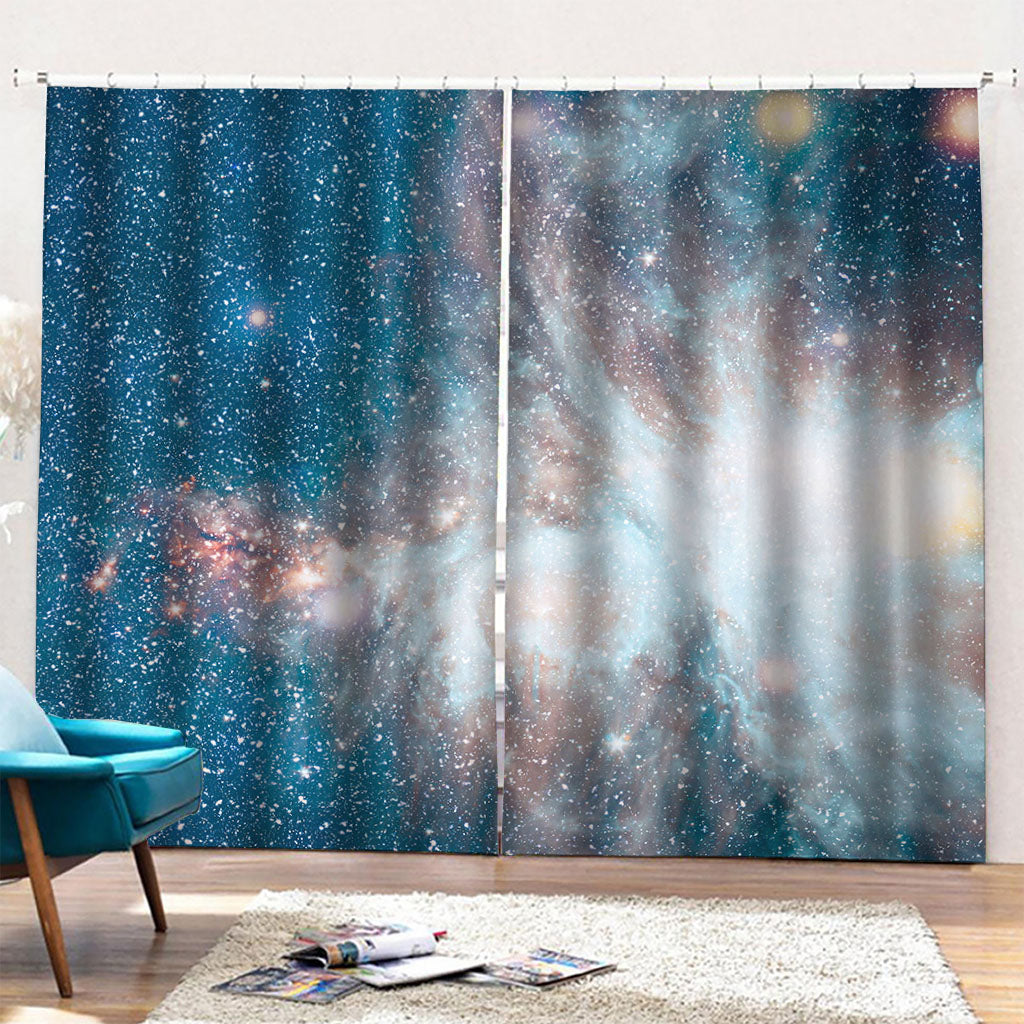 White Cloud Galaxy Space Print Pencil Pleat Curtains