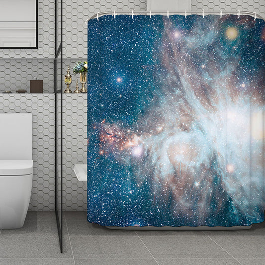 White Cloud Galaxy Space Print Polyester Shower Curtain