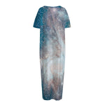 White Cloud Galaxy Space Print Short Sleeve Long Nightdress