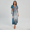 White Cloud Galaxy Space Print Short Sleeve Maxi Dress