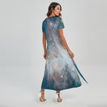 White Cloud Galaxy Space Print Short Sleeve Maxi Dress