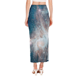 White Cloud Galaxy Space Print Side Slit Maxi Skirt