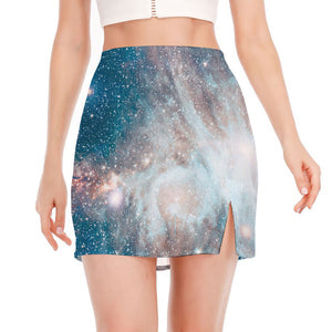 White Cloud Galaxy Space Print Side Slit Mini Skirt