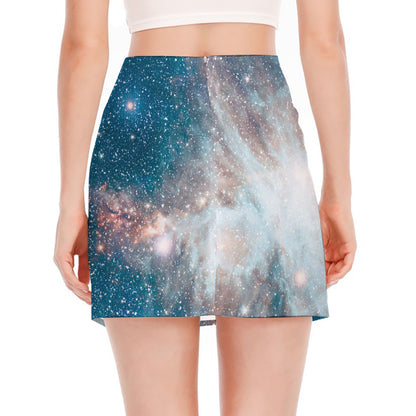 White Cloud Galaxy Space Print Side Slit Mini Skirt