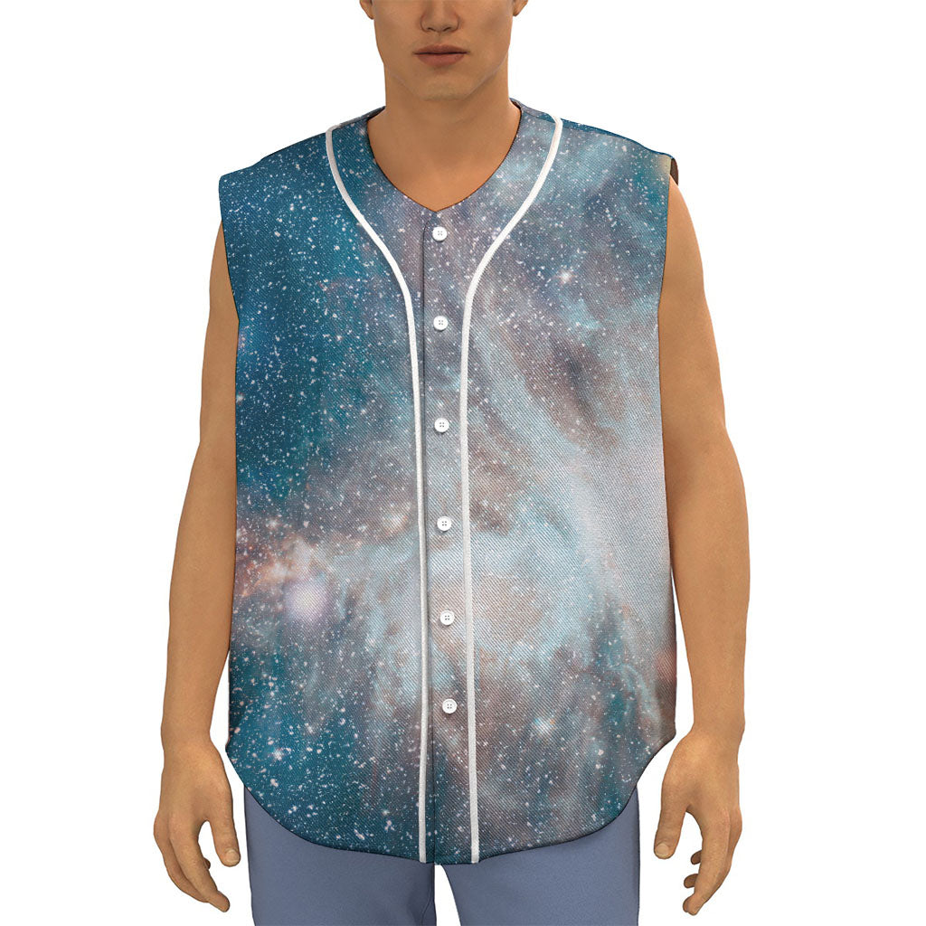 White Cloud Galaxy Space Print Sleeveless Baseball Jersey