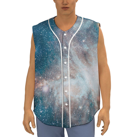 White Cloud Galaxy Space Print Sleeveless Baseball Jersey