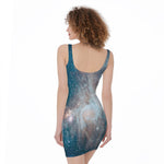 White Cloud Galaxy Space Print Sleeveless Bodycon Dress