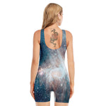 White Cloud Galaxy Space Print Sleeveless One Piece Swimsuit