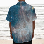 White Cloud Galaxy Space Print Textured Short Sleeve Shirt