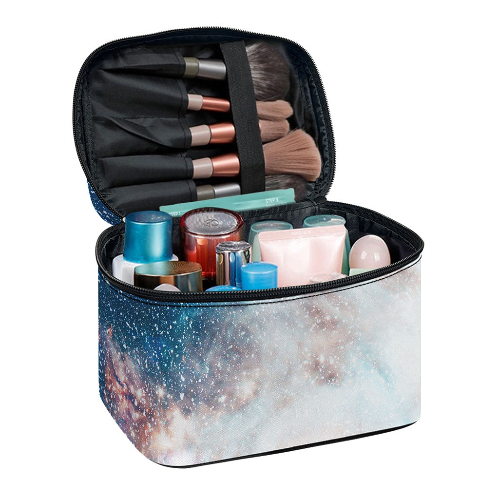 White Cloud Galaxy Space Print Travel Makeup Bag