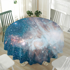 White Cloud Galaxy Space Print Waterproof Round Tablecloth