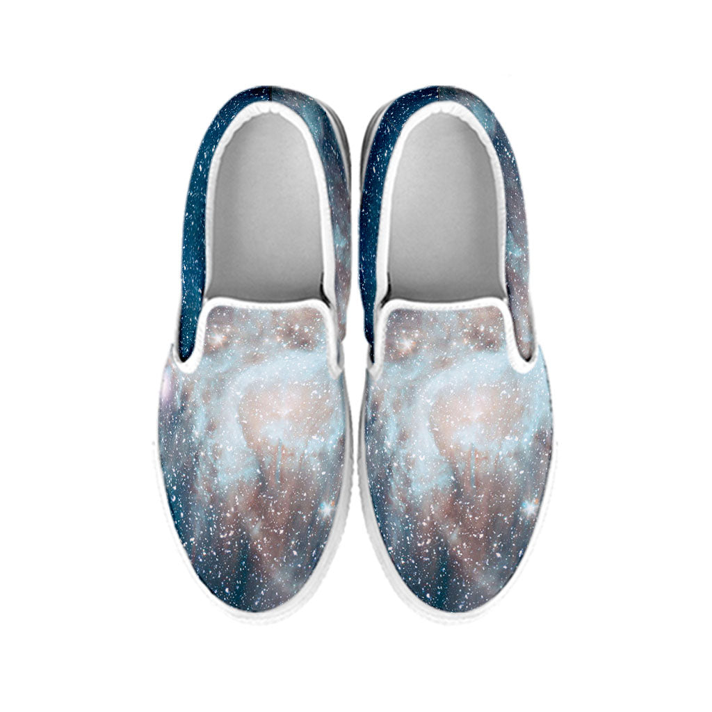 White Cloud Galaxy Space Print White Slip On Sneakers