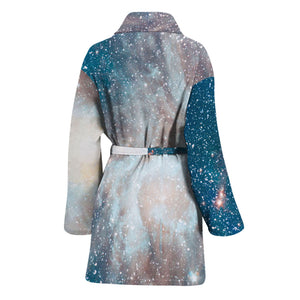 White Cloud Galaxy Space Print Women's Bathrobe