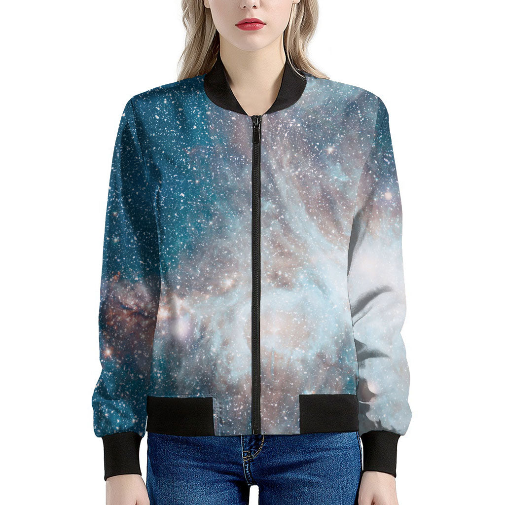 White Cloud Galaxy Space Print Women's Bomber Jacket