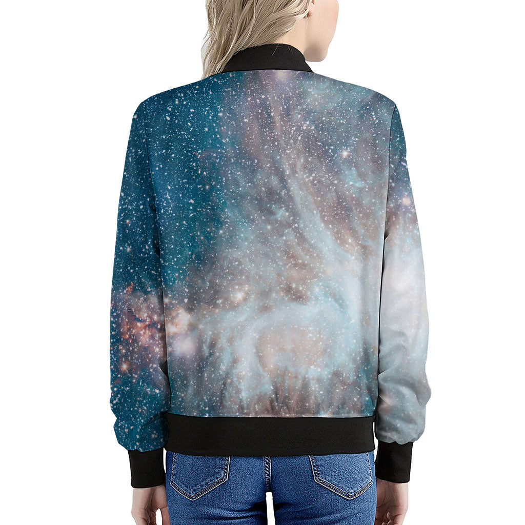 White Cloud Galaxy Space Print Women's Bomber Jacket
