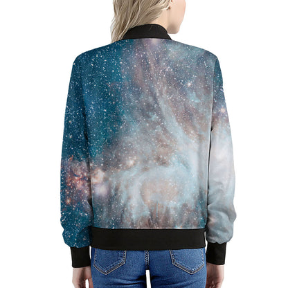 White Cloud Galaxy Space Print Women's Bomber Jacket