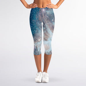 White Cloud Galaxy Space Print Women's Capri Leggings