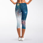 White Cloud Galaxy Space Print Women's Capri Leggings