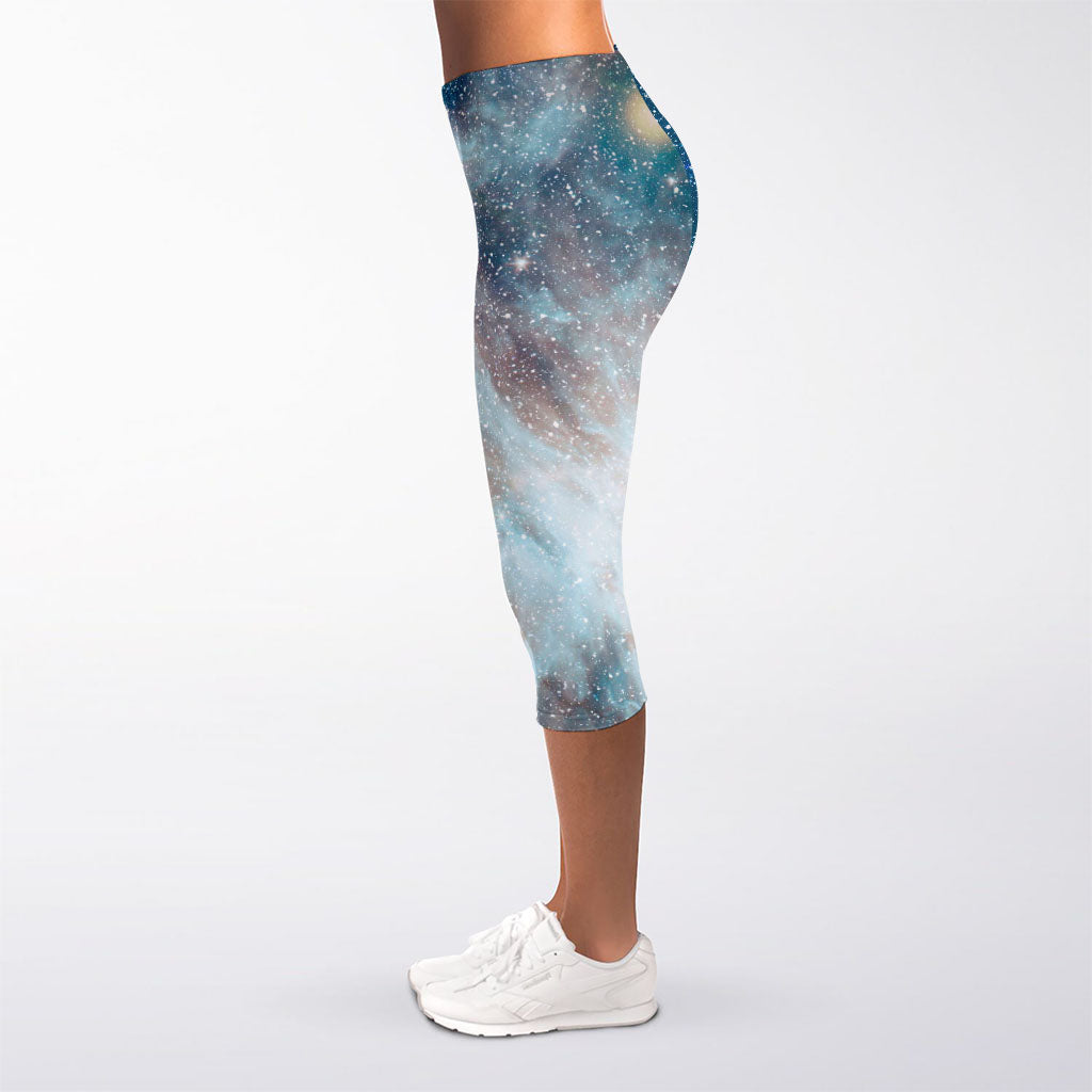 White Cloud Galaxy Space Print Women's Capri Leggings