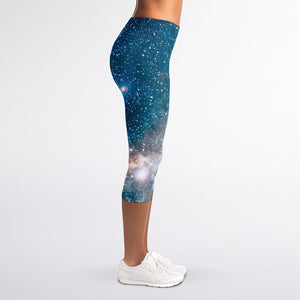 White Cloud Galaxy Space Print Women's Capri Leggings