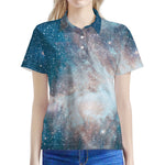 White Cloud Galaxy Space Print Women's Polo Shirt