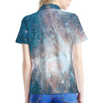 White Cloud Galaxy Space Print Women's Polo Shirt