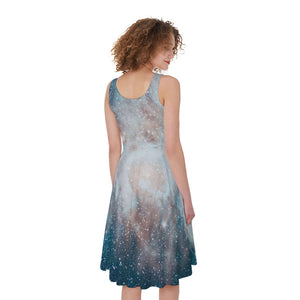 White Cloud Galaxy Space Print Women's Sleeveless Dress