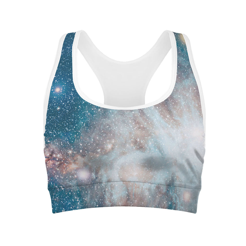 White Cloud Galaxy Space Print Women's Sports Bra